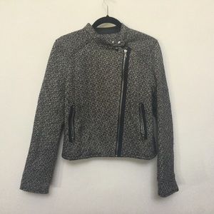 Gap Navy Blue, White Wool Blend Moto Zip Jacket Size Medium Fall, Winter Layer